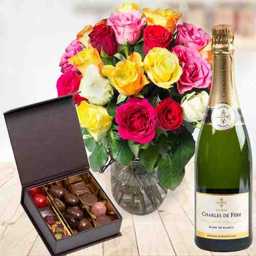 Rose Bubbles And Chocolate-Anniversary Gifts For Couple