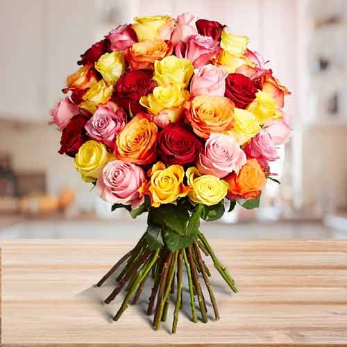 50 Multi Color Rose Bouquet-Rose 50th Anniversary