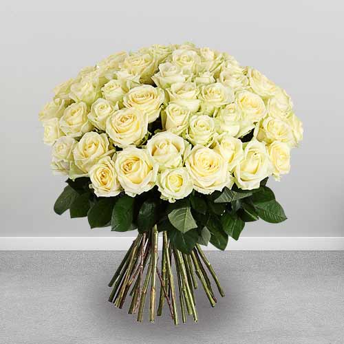 50 White Rose Bouquet-Flowers For Anniversary Delivery