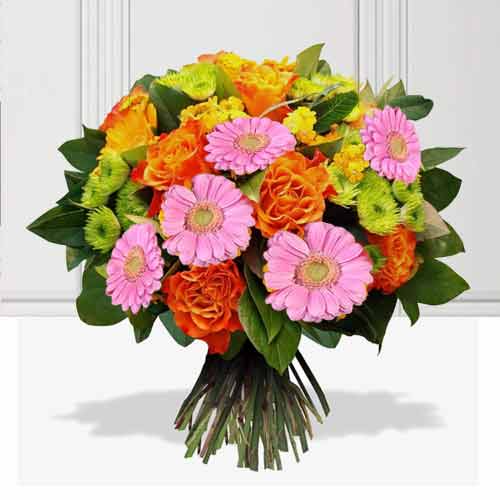 Bouquet In Shades Of Orange Pink And Purple-Bouquet Congratulations