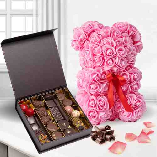 Rose Bear And Chocolate Box-Best Gift To Send Long Distance Girlfriend