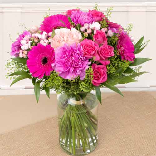 Graceful Mixed Pink Flowers-Gift Basket to France