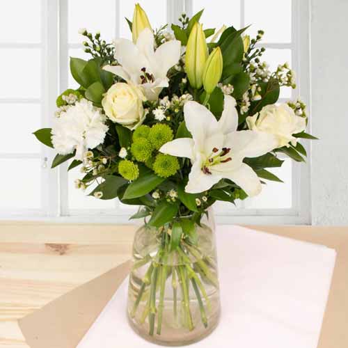 Graceful Mixed White Flowers-Gift Basket to France