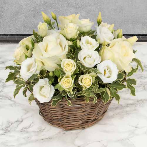 Rose And Seasonal Flower Arrangement-Gift Basket to France