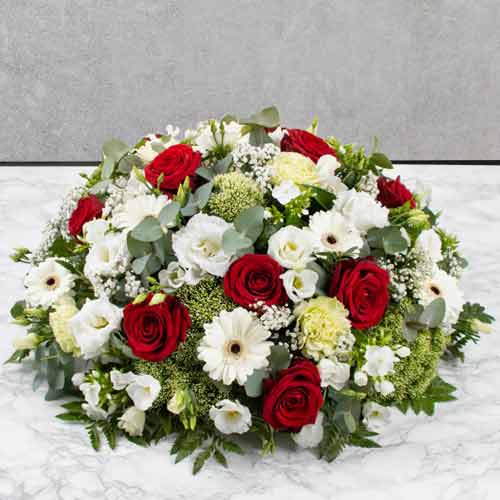 Pretty Red And White Flower Arrangement-Funeral Flowers Next Day Delivery