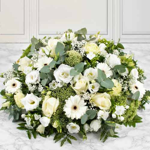 White Round Flower Arrangement-Funeral Home Flower Delivery