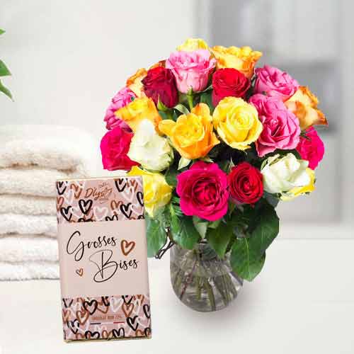 Mixed Rose Bouquet With Chocolate Bar-Send Congrats Gift
