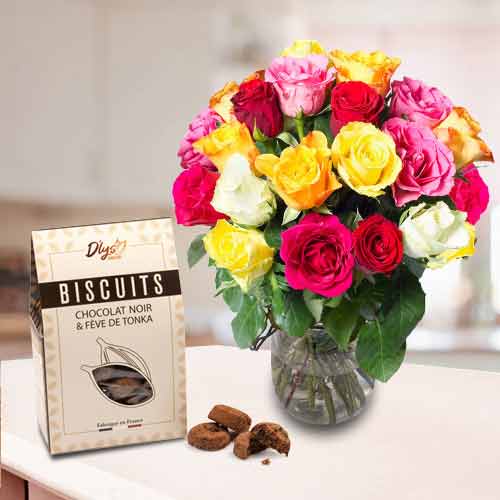 Roses And Chocolate Biscuits-Congrats Gift Delivery