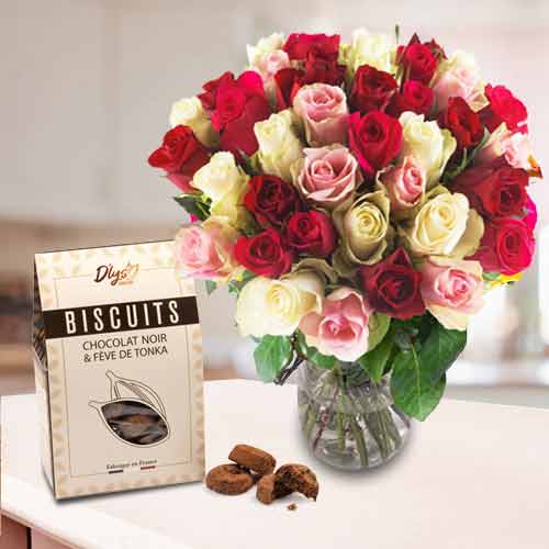 Roses And Chocolate Biscuits-Congrats Gift Delivery