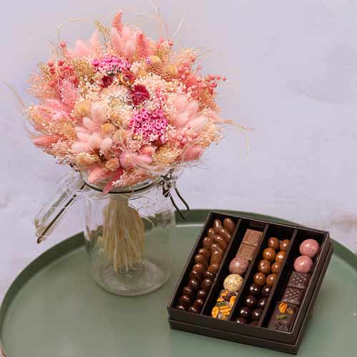 Dried Flowers With Delicious Chocolates-Graduation Gift For Girlfriend