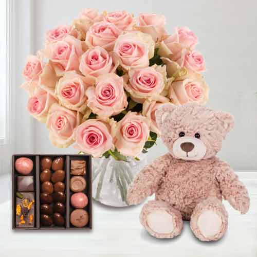 Mixed Rose With Teddy And Chocolates-Birthday Gifts For Daughter