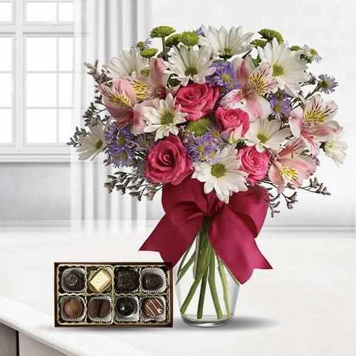 Cherish Blossom With Chocolate-Birthday Flowers Delivery