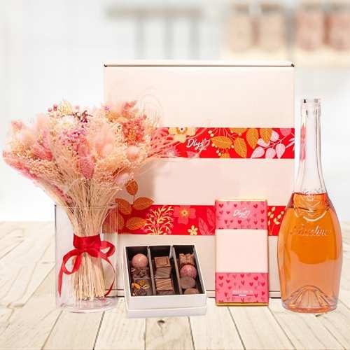 - Dried Flowers Wine & Chocolates For Grandma | Blush Moments Gift Hamper