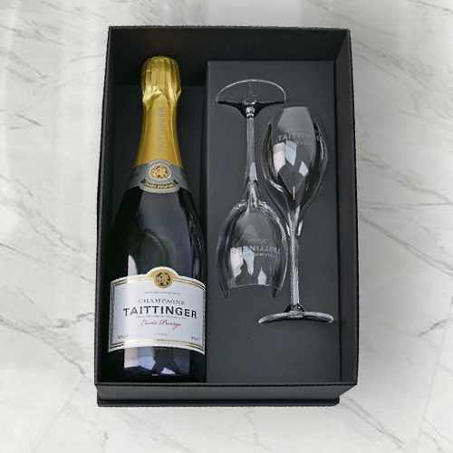 Taittinger Brut Prestige Champagne Gift Set With 2 Elegant Flutes | Taittinger Brut Gift Set 