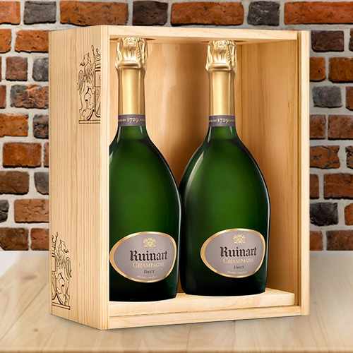 Ruinart Brut “R” Champagne Duo Wooden Case With Two 75cl Bottles | Elegant Ruinart Brut Pair