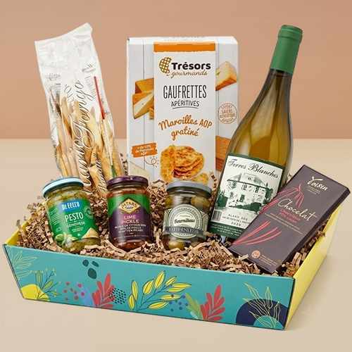 Rustic Mediterranean Box-White Wine & Savory Gourmet Gift Box Delivery