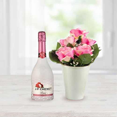 Decorated Pink Roses With Chenet-Birthday Gifts For Wife