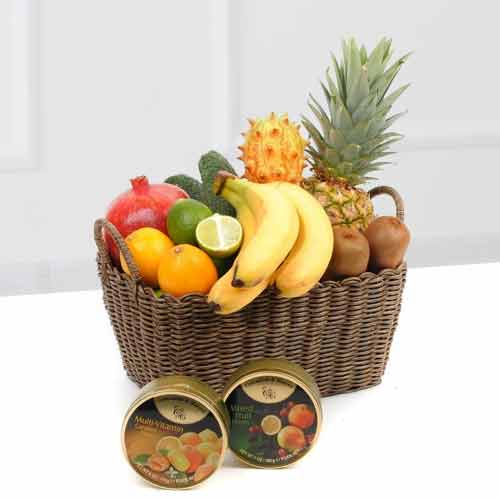 Seasonal Fruit Basket  And Candies-Gift Ideas For Great Grandpa