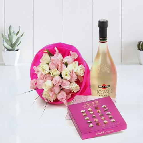 Martini Bianco Forever Bouquet  And Chocolates-15 Year Anniversary Gift For Her