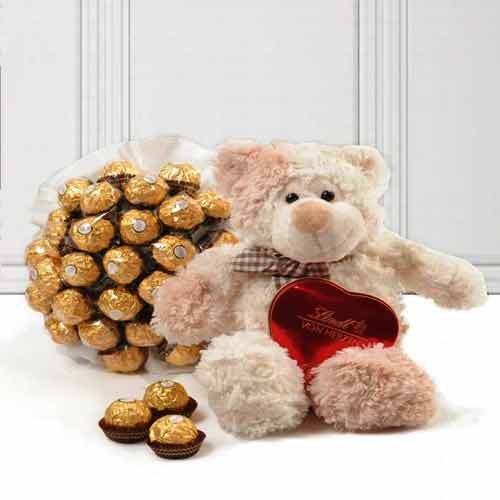Plush Teddy Ferrero And Lindt-Best Birthday Gift For Girlfriend