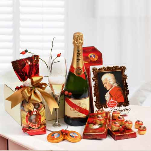 Champagne And Chocolate Gift Basket-Gifts To Send Friends For Christmas