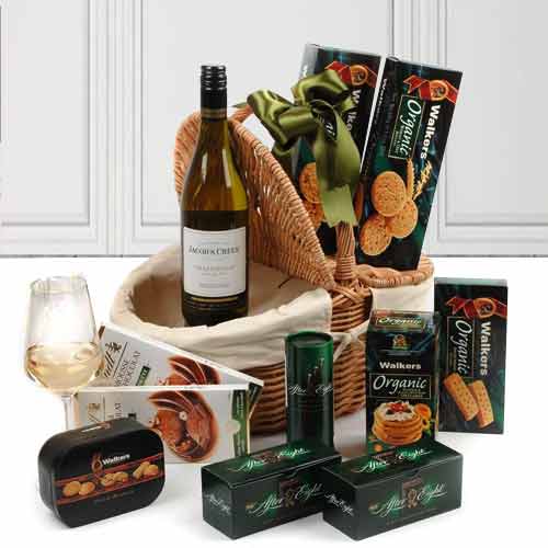 Basket Of Walkers And Chardonnay-Retirement Gifts For Dad