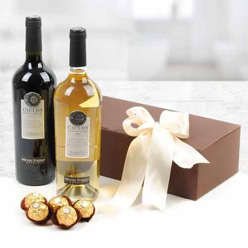 Red N White Wine With Ferrero-Engagement Gifts For Couples