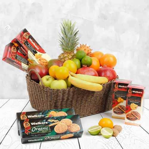 Fruit Basket And Organic Biscuits-Food Baskets To Send For Sympathy