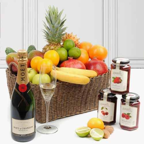 Seasonal Fruit Basket With Moet-Best Gifts For Mom And Dad Christmas