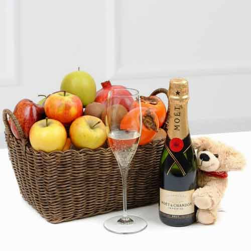 Moet With Fruits And Teddy-Graduation Gift For Sister