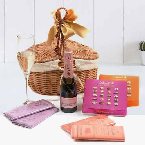 Moet Rose And Chocolate Basket-Best Gift For Wife On Her Birthday