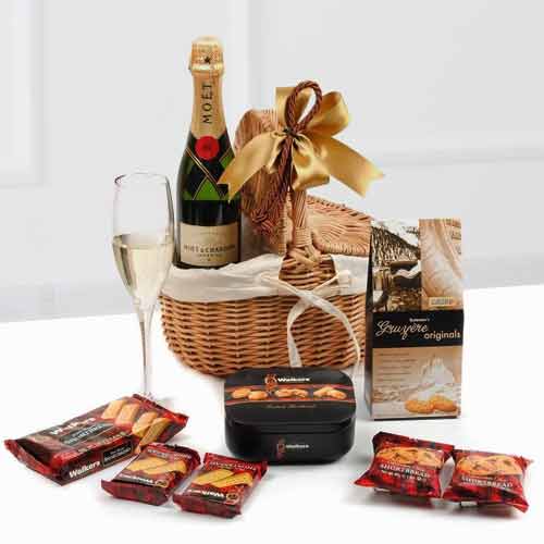 Champagne With Savoury Gift Basket-Couple Gifts For Long Distance