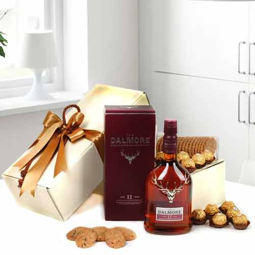 Dalmore Whiskey With Chocolates And Buscuit-Birthday Gifts For Dad