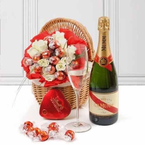 Sweet Bouquet With GH Mumm Champagne-Gift Basket Ideas For Girlfriend