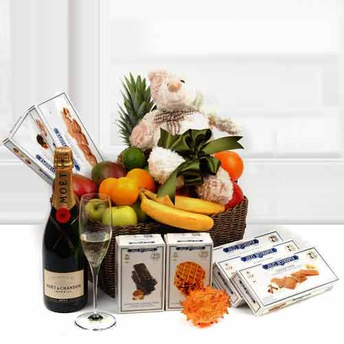 Immense Love With Fruits And Champagne-Champagne Gift Basket Delivery