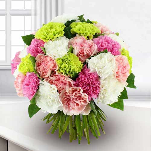 Round Carnations Bouquet-Send Birthday Flowers For Mom