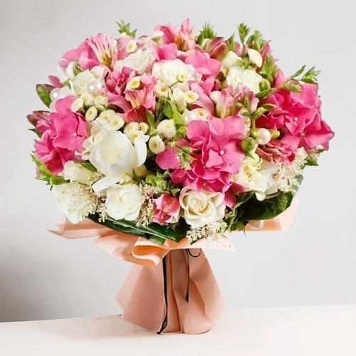 Polite Pink And White Flowers-Birthday Flower Bouque