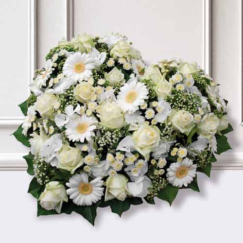 Heart Composed Of White Flowers-Flowers For Memorial Services
